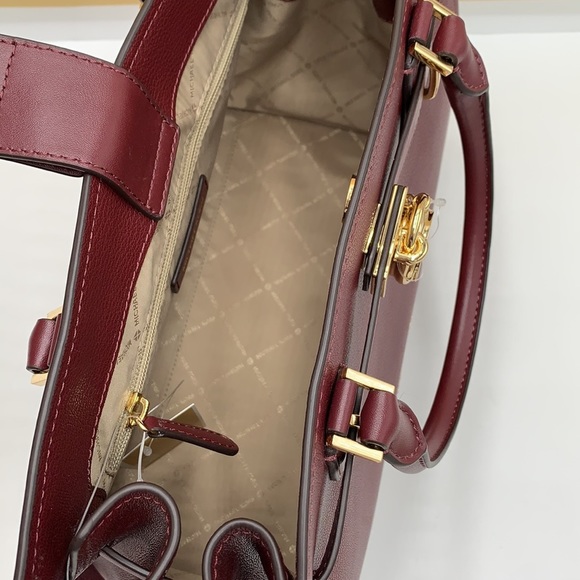Michael Kors Hamilton Meidum Satchel Shoulder Crossbody Bag DARK CHERRY 🍒color - Picture 13 of 16